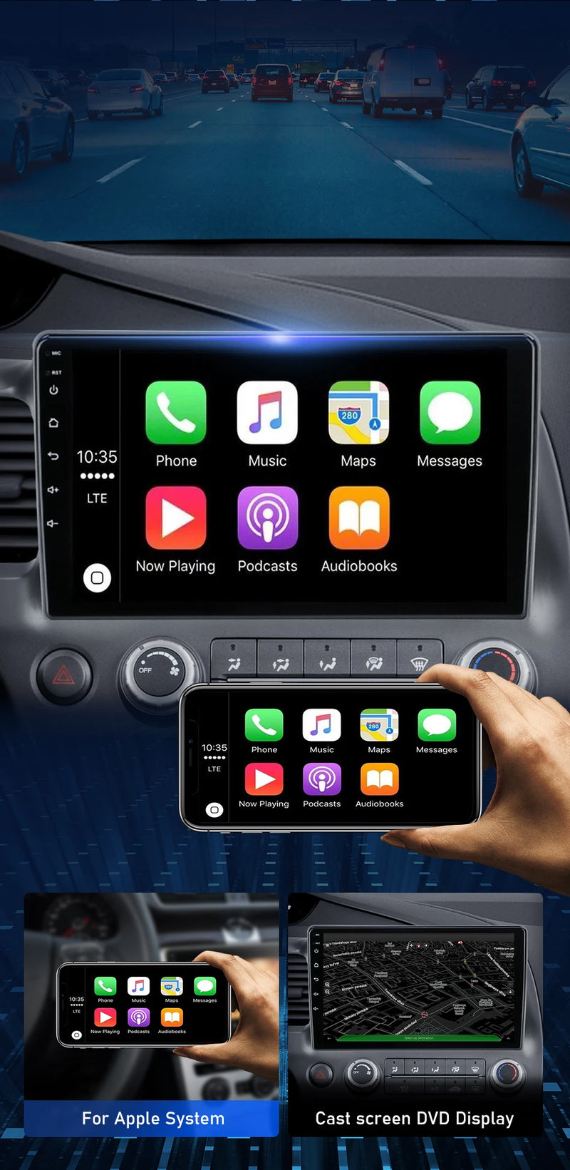 Central Multimídia Universal (2 DIN) - 7´ E 9´ Polegadas (Carplay e Android Auto sem fio)