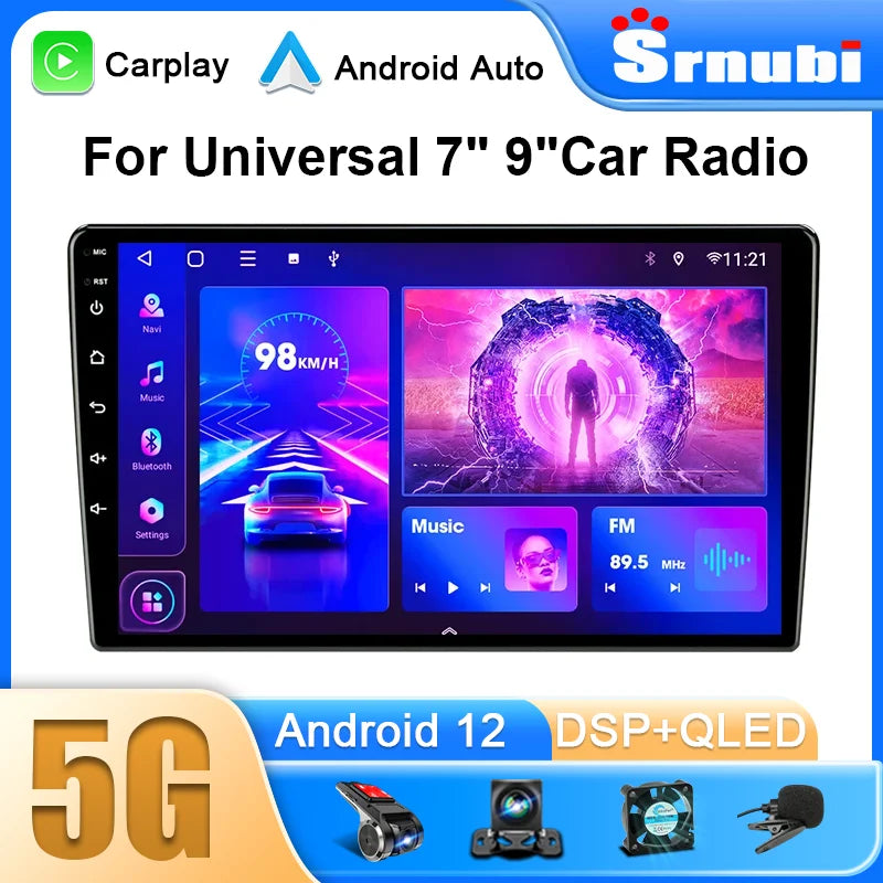 Central Multimídia Universal (2 DIN) - 7´ E 9´ Polegadas (Carplay e Android Auto sem fio)